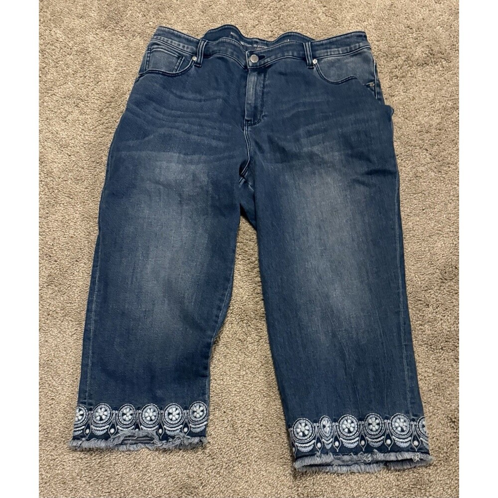 Chico's Women's Dark Blue Skinny Jeans with Embroidered Hem